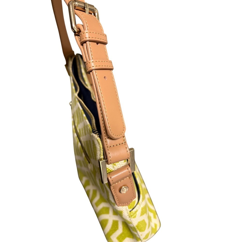 Spartina 449 Heyward Dixie Hobo Bag Lime Green White Geometric Leather Tan Strap - Picture 6 of 11